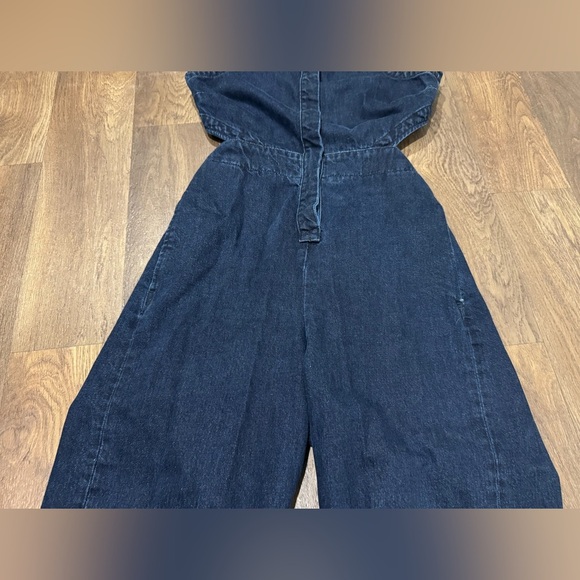 ASOS Back Cutout Dark Wash Blue Denim Jumpsuit Collared Sleeveless size 10 - Picture 6 of 16